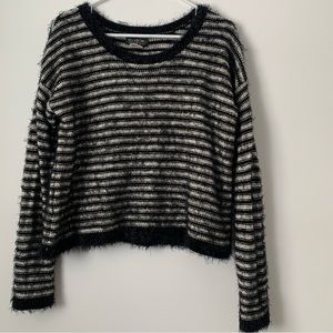 Billabong Black & White Stripe Fuzzy Crewneck Pullover Sweater